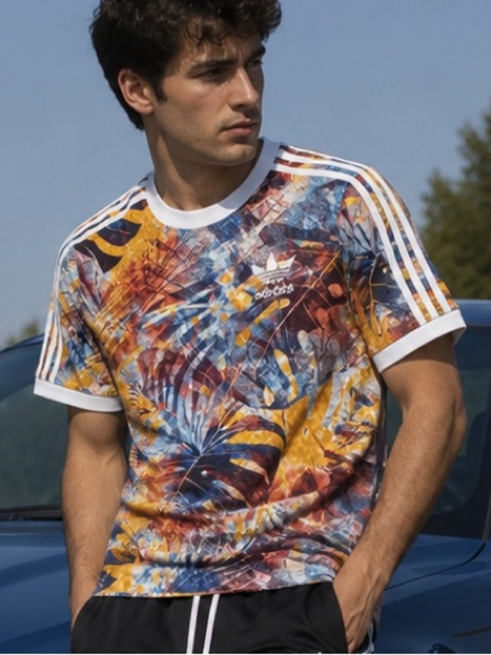 Adidas Originals AOP Men’s 3- Stripes Tee, Multi JZ1713